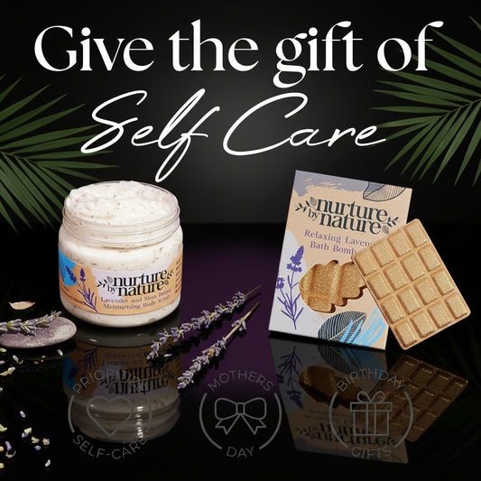 Nurture by Nature RELAX & CALM Spa Kit - Mothers Day Gift - Spa Gift Baskets For Women, Complete Bath Sets for Women Gift - Lavender Pillow Mist, Bath Salts, Bath Bomb - Self Care Gift Basket