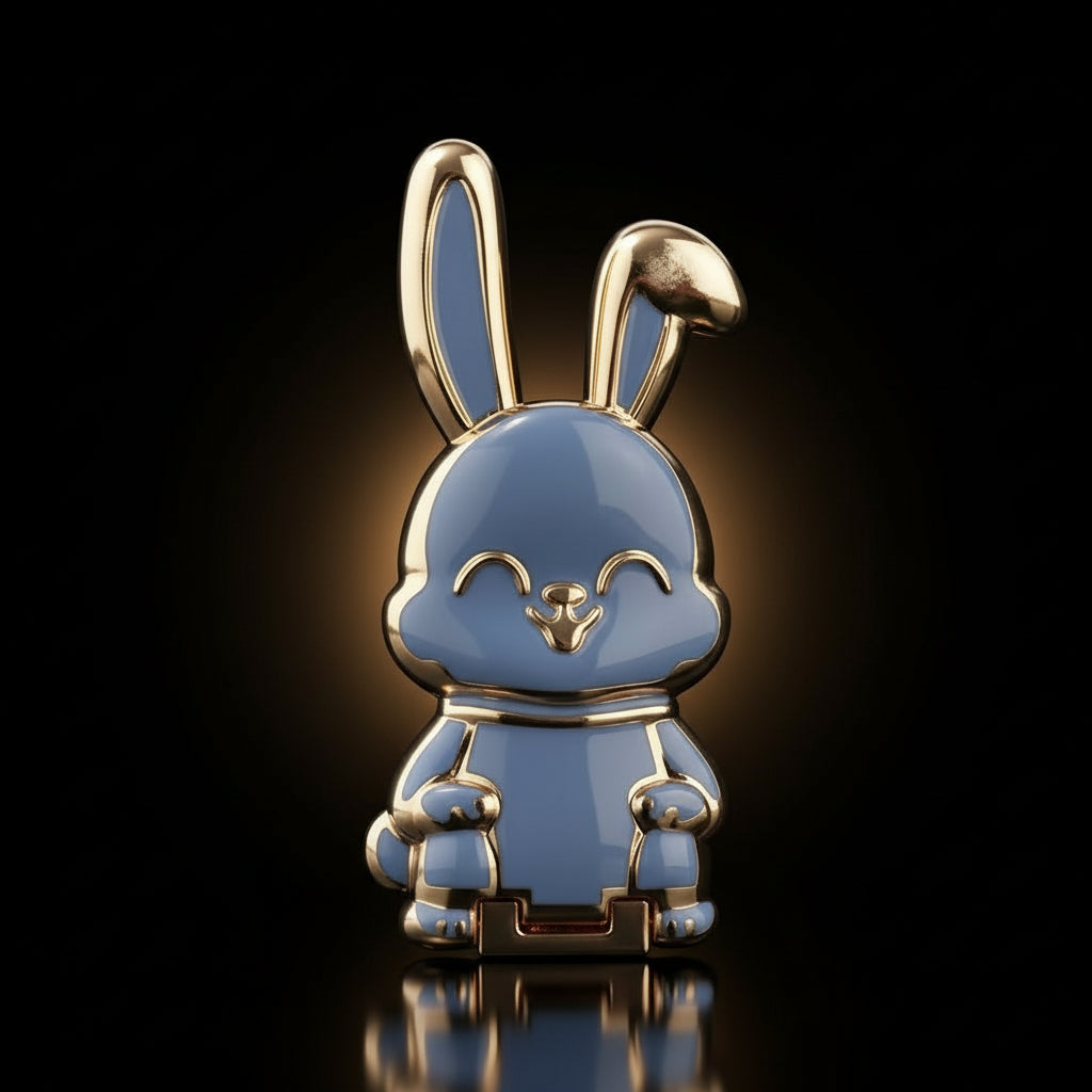 Ultra-Thin Cartoon Rabbit Phone Stand - Universal Finger Ring Holder with Foldable Design and Adhesive Support Frame