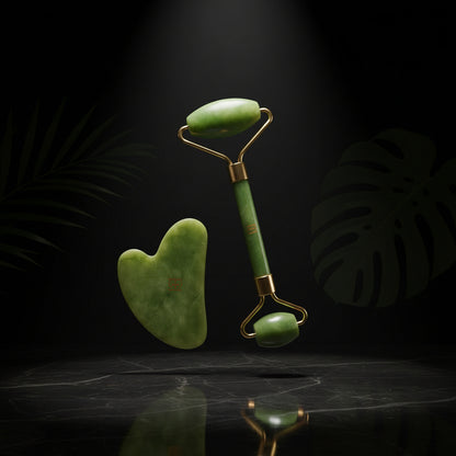 Premium Jade Roller & Gua Sha Set - 5-in-1 Skin Serum, Anti-Aging Glow Facial Massager, Luxury Skincare Gift for Women and Men (with Hyaluronic Acid + Vitamin C +