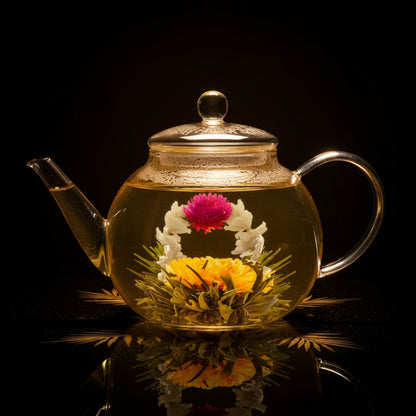 Teabloom Stovetop & Microwave Safe Glass Teapot with Removable Loose Tea Glass Infuser – Includes 2 Blooming Teas – 2-in-1 Tea Kettle and Tea Maker – Tea Purist's Choice