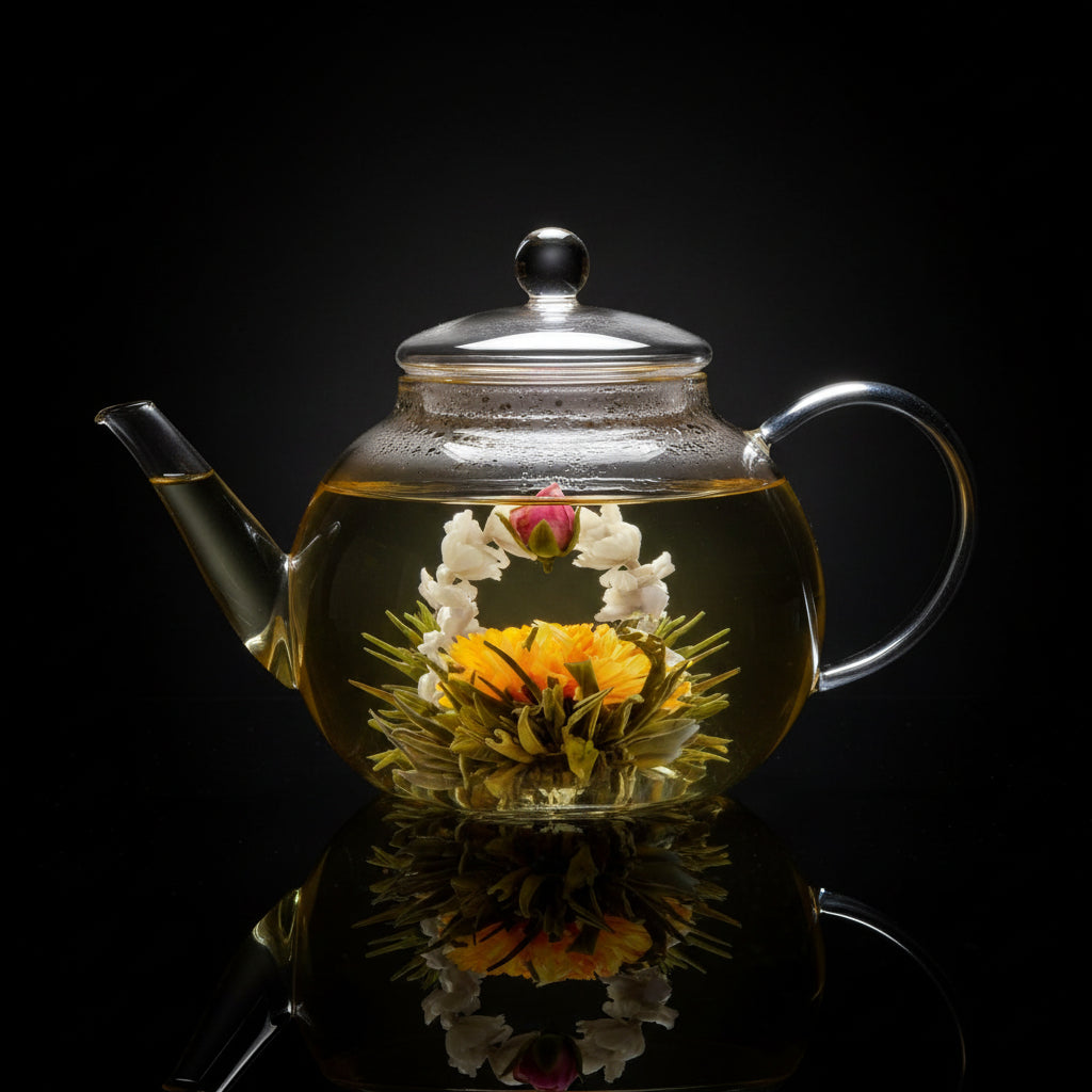Teabloom Stovetop & Microwave Safe Glass Teapot with Removable Loose Tea Glass Infuser – Includes 2 Blooming Teas – 2-in-1 Tea Kettle and Tea Maker – Tea Purist's Choice