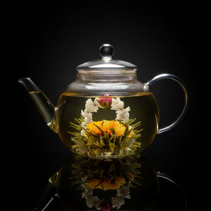 Teabloom Stovetop & Microwave Safe Glass Teapot with Removable Loose Tea Glass Infuser – Includes 2 Blooming Teas – 2-in-1 Tea Kettle and Tea Maker – Tea Purist's Choice