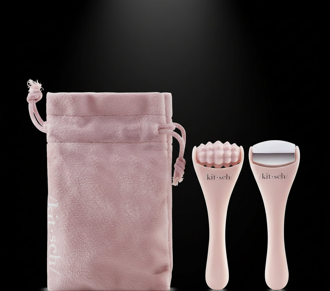 Kitsch Mini Ice Roller & Mini Face Roller Set with Pouch - Ice Roller for Face and Eye Puffiness | Facial Roller & Facial Massage Roller | Facial Roller for Puffy Eyes | Face Ice Roller (Blush)