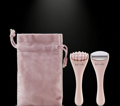 Kitsch Mini Ice Roller & Mini Face Roller Set with Pouch - Ice Roller for Face and Eye Puffiness | Facial Roller & Facial Massage Roller | Facial Roller for Puffy Eyes | Face Ice Roller (Blush)