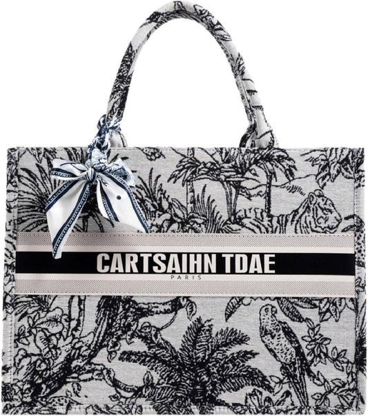 Women Handbags Fashion Canvas Tote Bag Large Capacity Jacquard Retro Exquisite Shoulder Bag,Black,38 * 28 * 13Cm