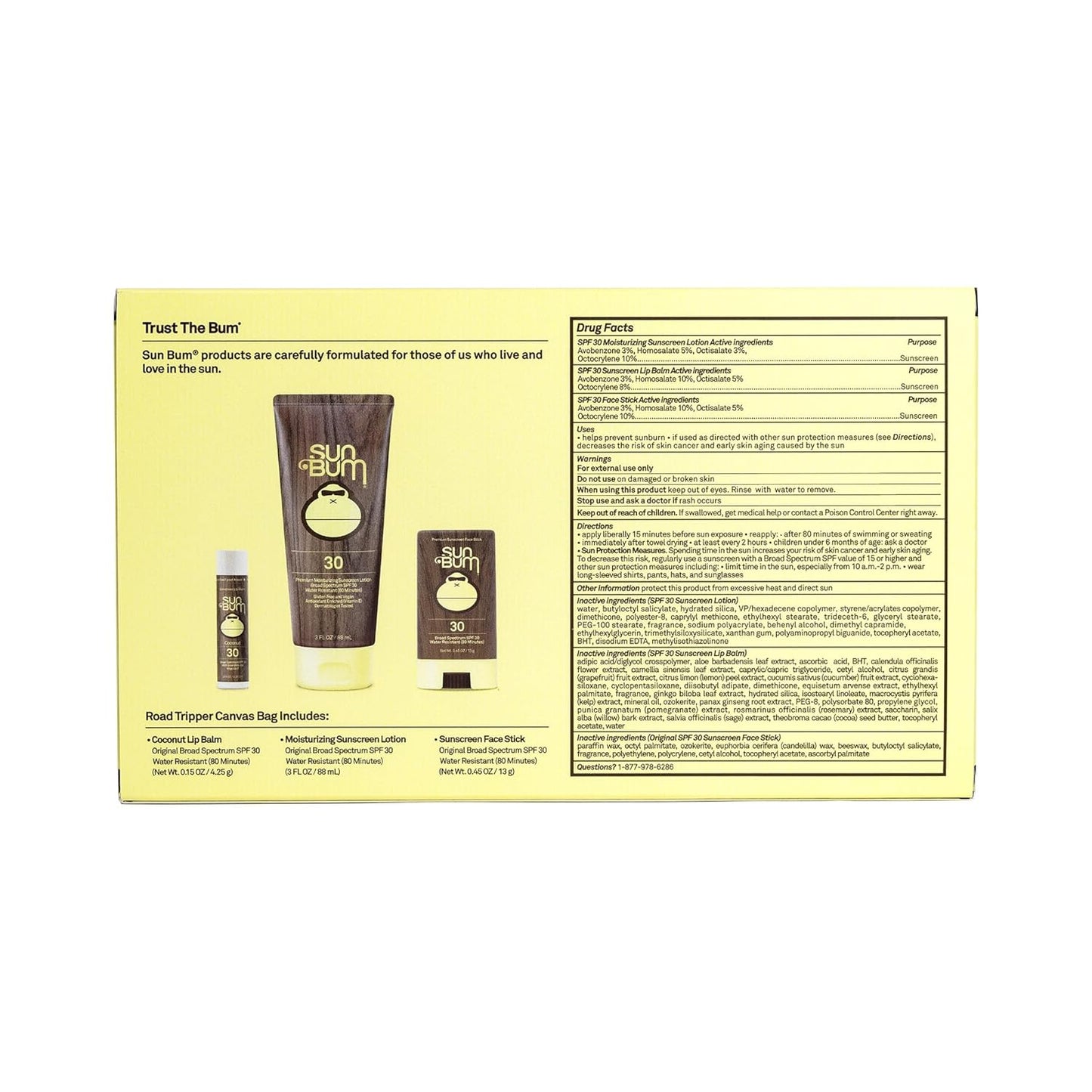 Sun Bum Road Tripper - Travel Sized Sun Care Pack with Sunscreen Lotion, Face Stick, and Lip Balm - SPF 30 Broad Spectrum UVA/UVB Protection - Hawaii 104 Act Compliant - TSA Friendly