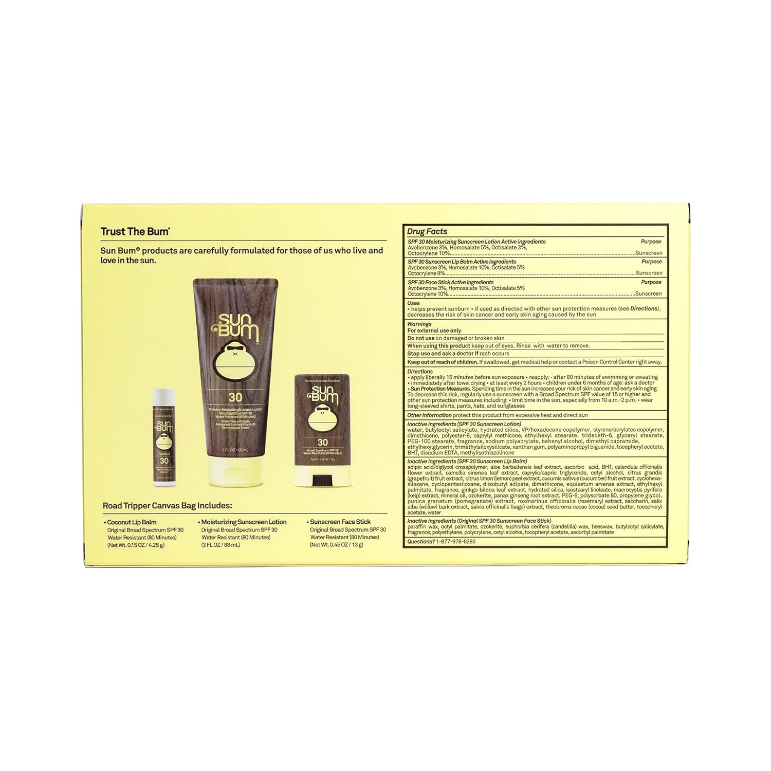 Sun Bum Road Tripper - Travel Sized Sun Care Pack with Sunscreen Lotion, Face Stick, and Lip Balm - SPF 30 Broad Spectrum UVA/UVB Protection - Hawaii 104 Act Compliant - TSA Friendly