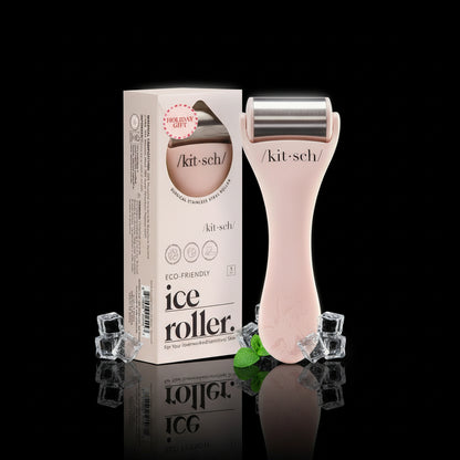 Kitsch Mini Ice Roller & Mini Face Roller Set with Pouch - Ice Roller for Face and Eye Puffiness | Facial Roller & Facial Massage Roller | Facial Roller for Puffy Eyes | Face Ice Roller (Blush)