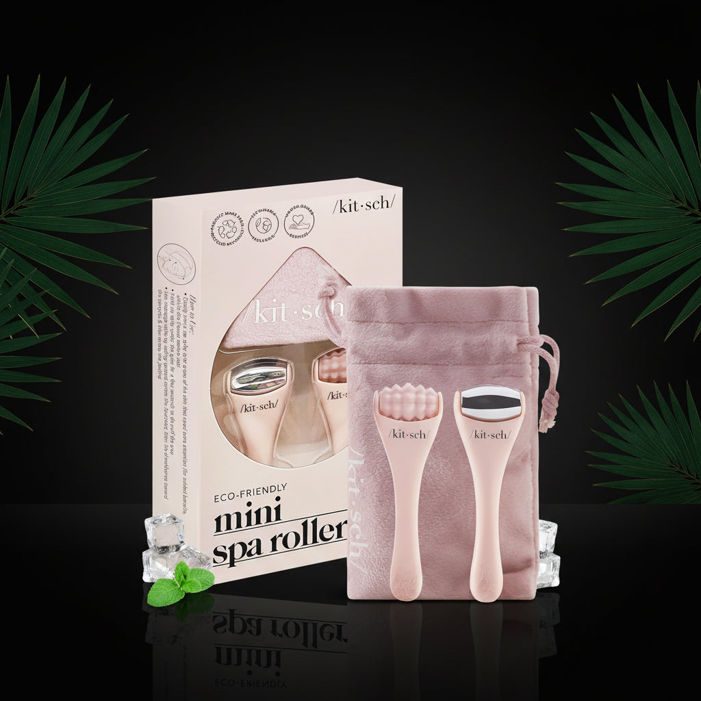 Kitsch Mini Ice Roller & Mini Face Roller Set with Pouch - Ice Roller for Face and Eye Puffiness | Facial Roller & Facial Massage Roller | Facial Roller for Puffy Eyes | Face Ice Roller (Blush)