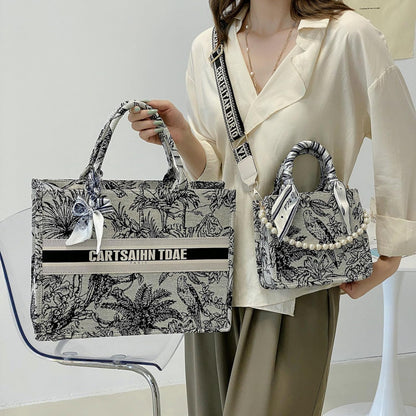 APLUSH Women Handbags Fashion Canvas Tote Bag Large Capacity Jacquard Retro Exquisite Shoulder Bag,Black,38 * 28 * 13cm