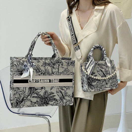 APLUSH Women Handbags Fashion Canvas Tote Bag Large Capacity Jacquard Retro Exquisite Shoulder Bag,Black,38 * 28 * 13cm