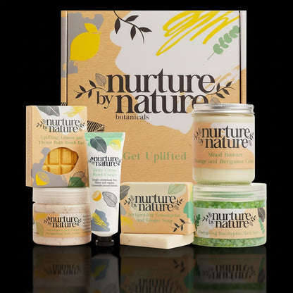 Nurture by Nature RELAX & UPLIFT Pamper Spa Kit – Mother's Day Gift – Spa Gift Basket with Bath Salts, Bath Bombs & Candle – Self-Care Kit – At-Home Spa Set for Special Occasions, Bath Set