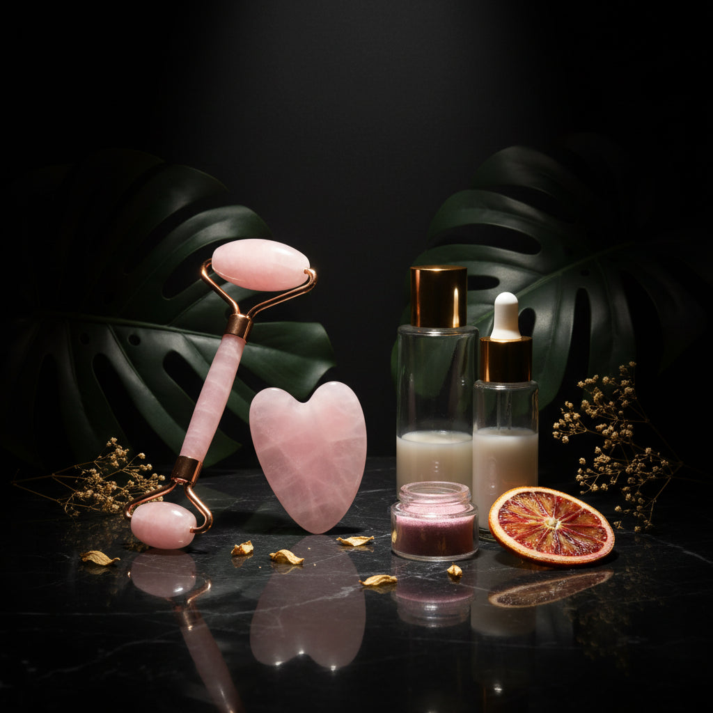 GeeRic Jade Roller & Gua Sha Scraping Massage Tool Anti-Aging Quartz 100% Natural Facial Jade Stone Set - Face Eye Neck Beauty Roller for Slimming & Firming - Rejuvenate Skin and