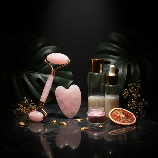 GeeRic Jade Roller & Gua Sha Scraping Massage Tool Anti-Aging Quartz 100% Natural Facial Jade Stone Set - Face Eye Neck Beauty Roller for Slimming & Firming - Rejuvenate Skin and