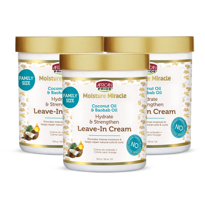African Pride Moisture Miracle Coconut Oil & Baobab Oil Leave-In Hair Cream - Provides Intense Moisture & Helps Repair Natural Coils & Curls, Hydrates & Strengthens, 18 oz