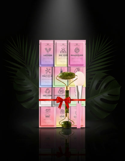 Jelly Mask for Facials - 12 Flavors Moisturizing & Brightening Jelly Face Masks | Free Jade Roller & Spatula | Bulgarian Rose, Lavender, Hyaluronic Acid, 24K Gold Face Mask Skin Care |