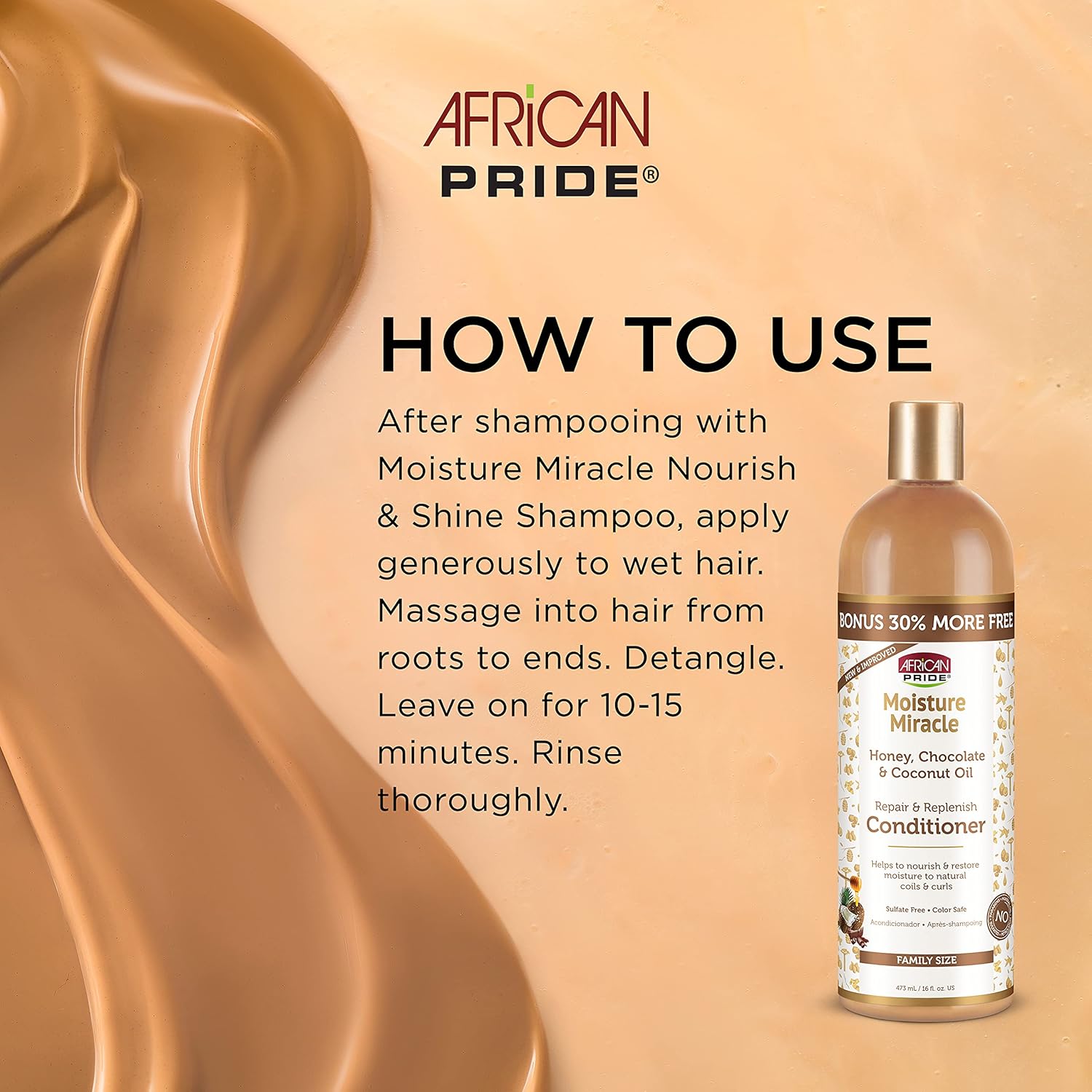 African Pride Moisture Miracle - For Natural Coils & Curls, Nourishes & Shines, Sulfate Free, Color Safe (3 in 1 Set)