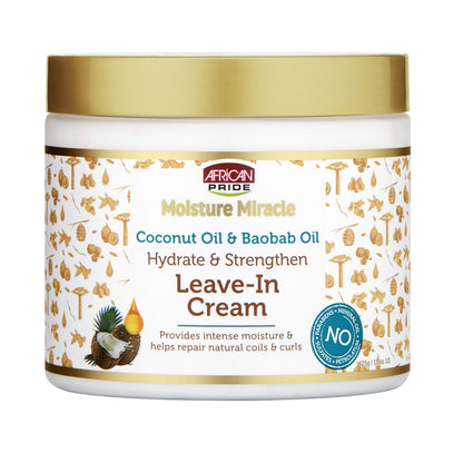 African Pride Moisture Miracle Coconut Oil & Baobab Oil Leave-In Hair Cream - Provides Intense Moisture & Helps Repair Natural Coils & Curls, Hydrates & Strengthens, 18 oz