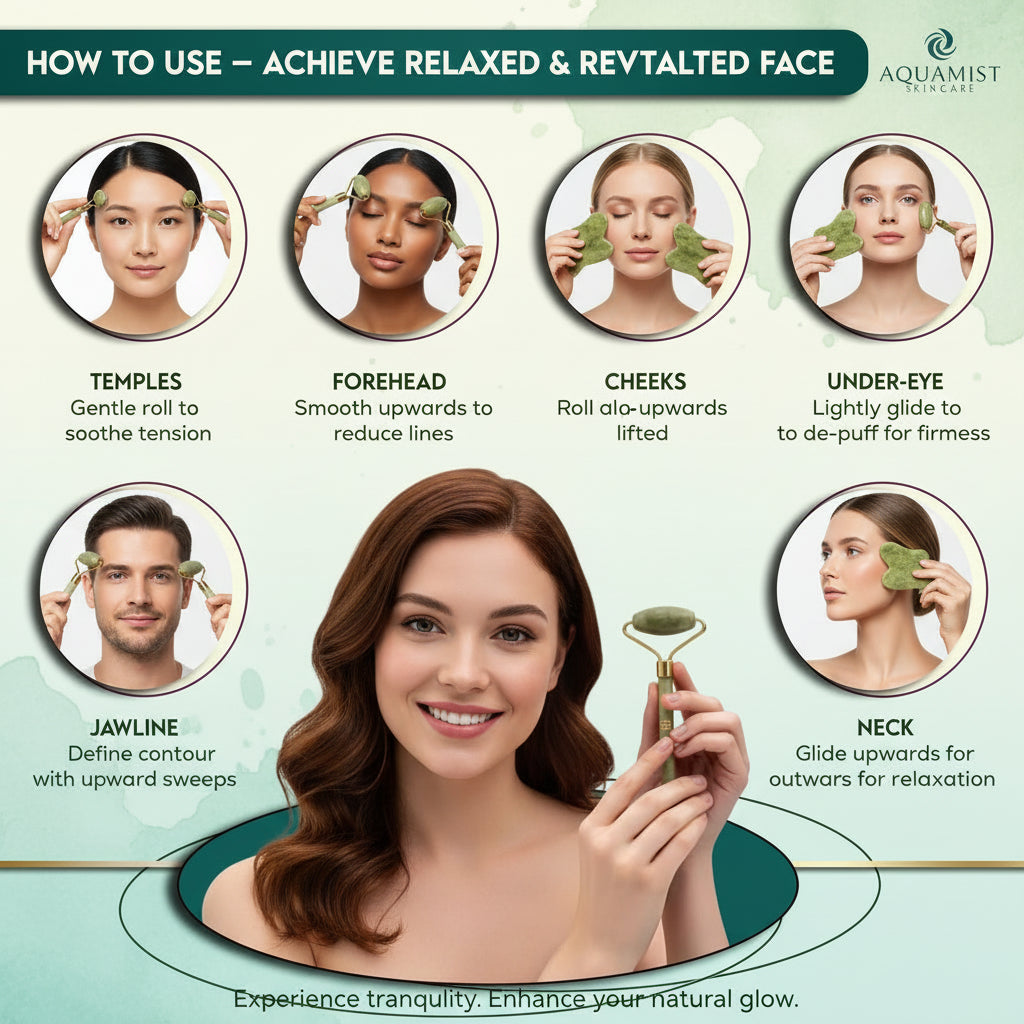 Premium Jade Roller & Gua Sha Set - 5-in-1 Skin Serum, Anti-Aging Glow Facial Massager, Luxury Skincare Gift for Women and Men (with Hyaluronic Acid + Vitamin C +