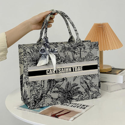APLUSH Women Handbags Fashion Canvas Tote Bag Large Capacity Jacquard Retro Exquisite Shoulder Bag,Black,38 * 28 * 13cm