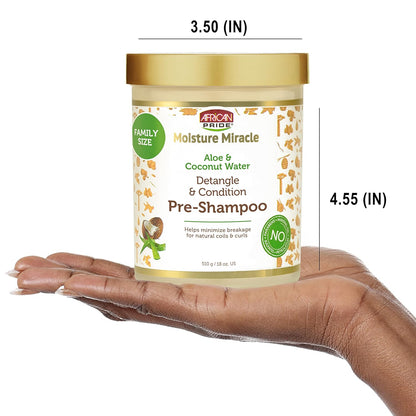 African Pride Moisture Miracle Pre-Shampoo Hair Detangler with Aloe & Coconut Water | Minimizes Breakage, Hydrates & Strengthens | Pre-Poo Treatment for Natural Coils & Curls | 18 oz.