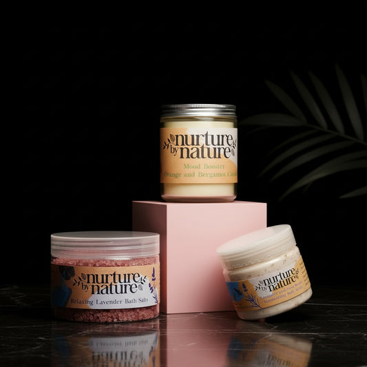 Nurture by Nature RELAX & CALM Spa Kit - Mothers Day Gift - Spa Gift Baskets For Women, Complete Bath Sets for Women Gift - Lavender Pillow Mist, Bath Salts, Bath Bomb - Self Care Gift Basket