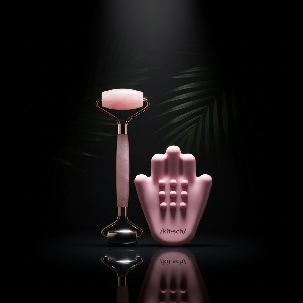 Kitsch Mini Ice Roller & Mini Face Roller Set with Pouch - Ice Roller for Face and Eye Puffiness | Facial Roller & Facial Massage Roller | Facial Roller for Puffy Eyes | Face Ice Roller (Blush)