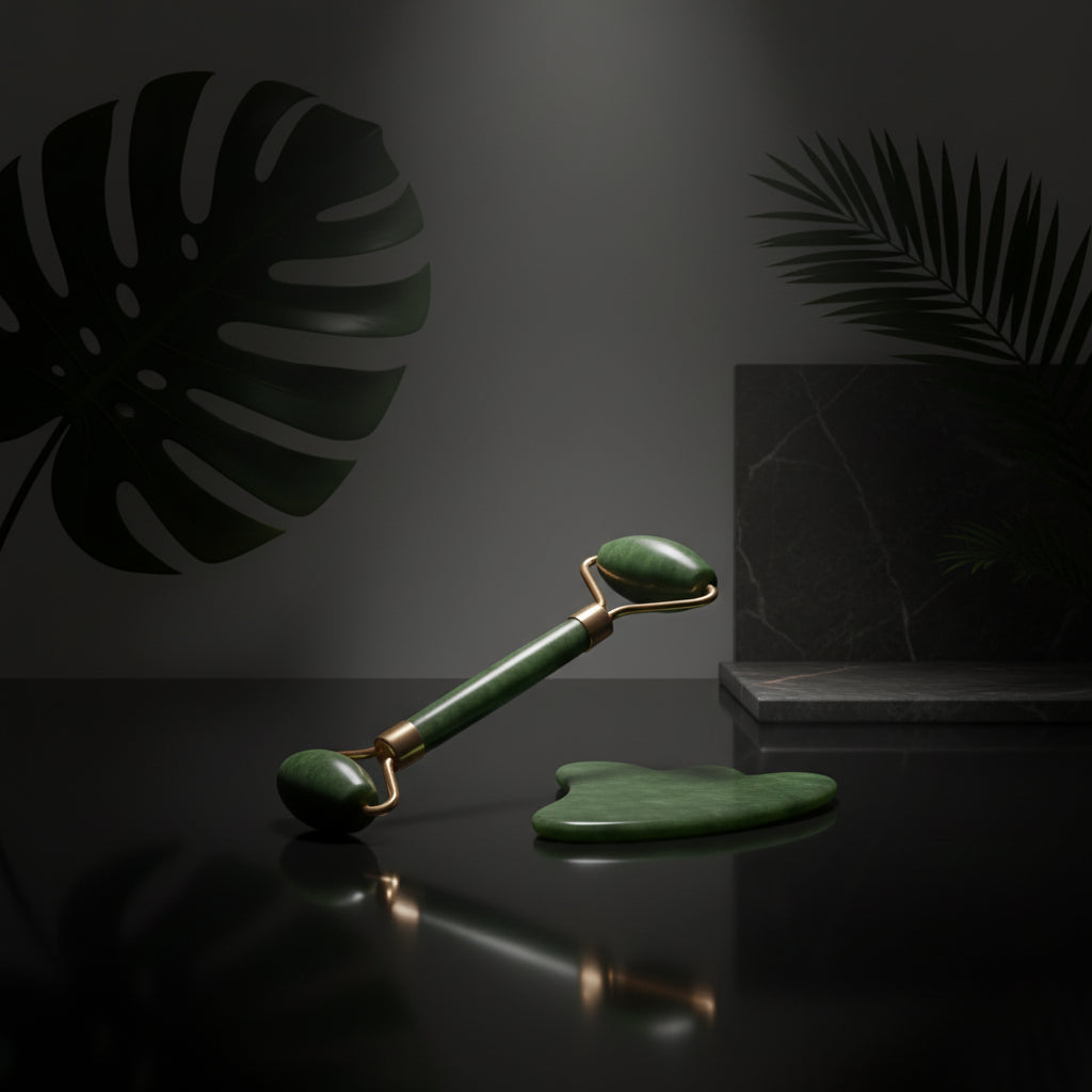 Premium Jade Roller & Gua Sha Set - 5-in-1 Skin Serum, Anti-Aging Glow Facial Massager, Luxury Skincare Gift for Women and Men (with Hyaluronic Acid + Vitamin C +