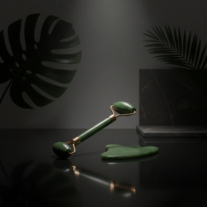 Premium Jade Roller & Gua Sha Set - 5-in-1 Skin Serum, Anti-Aging Glow Facial Massager, Luxury Skincare Gift for Women and Men (with Hyaluronic Acid + Vitamin C +