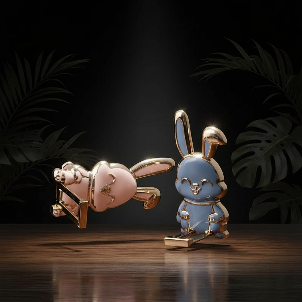 Ultra-Thin Cartoon Rabbit Phone Stand - Universal Finger Ring Holder with Foldable Design and Adhesive Support Frame