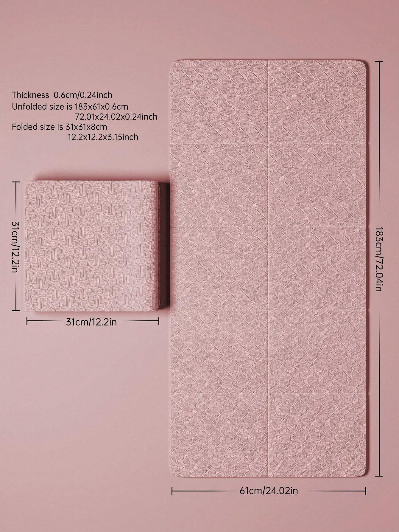 1Pc Pink Foldable Yoga Mat, Tpe Material, 183*61*0.6Cm, Easy to Carry, Suitable for Home Use