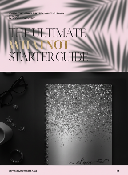 Cover of 'The Ultimate WhaNoT Starter Guide' with a notebook and glasses on a light pink background.