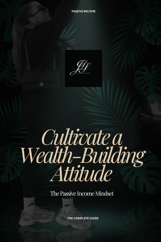 Book cover with text 'Cultivate a Wealth-Building Attitude' and 'Passive Income' on a dark background.