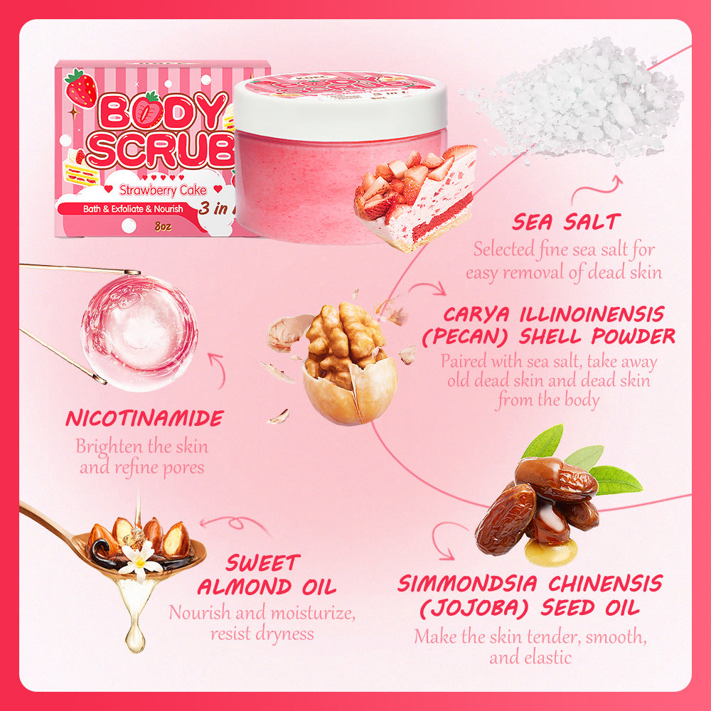 Strawberry Cake Body Scrub Cream Deep Cleansing Exfoliating