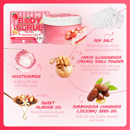Strawberry Cake Body Scrub Cream Deep Cleansing Exfoliating
