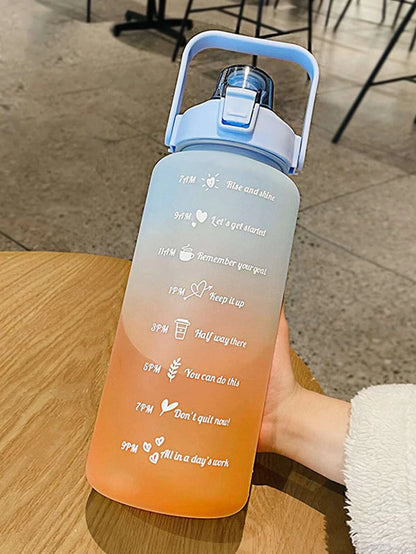 2 Liters Gradient Color Plastic Kettle Large Portable Travel Water Bottle with Straw Sports Cup High Value Big Fat Cup Adult
