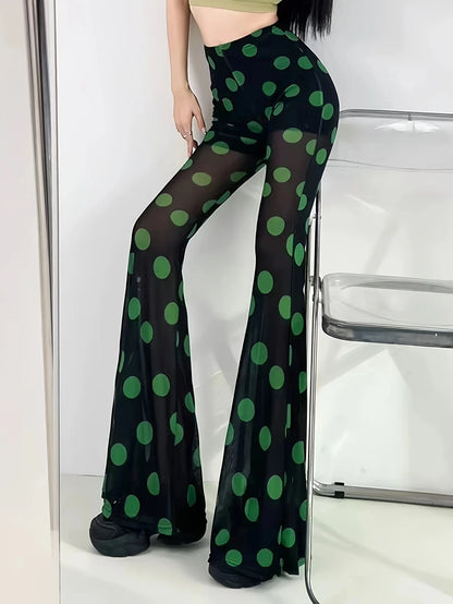 New Green Polka Dot Fresh Gauze Bell Pants