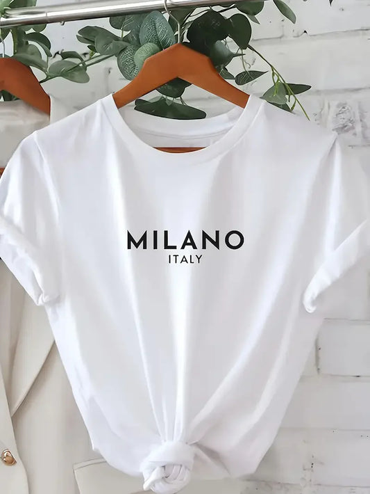 Fashion T Shirt Milano Letter Print T-shirt Casual