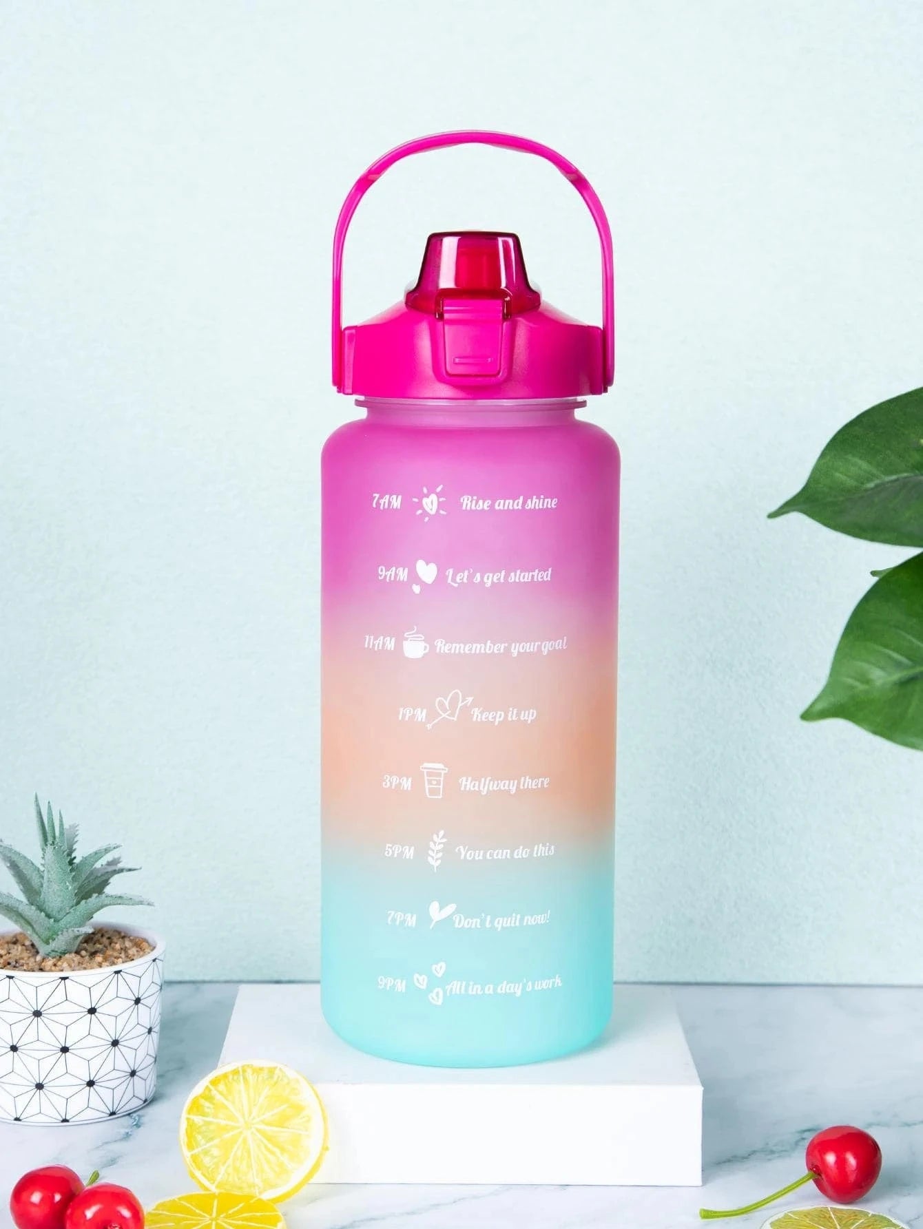 2 Liters Gradient Color Plastic Kettle Large Portable Travel Water Bottle with Straw Sports Cup High Value Big Fat Cup Adult