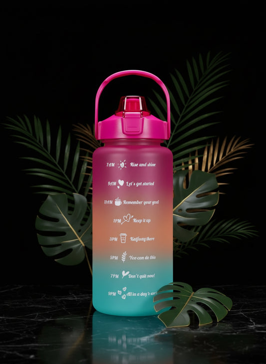 2 Liters Gradient Color Plastic Kettle Large Portable Travel Water Bottle with Straw Sports Cup High Value Big Fat Cup Adult