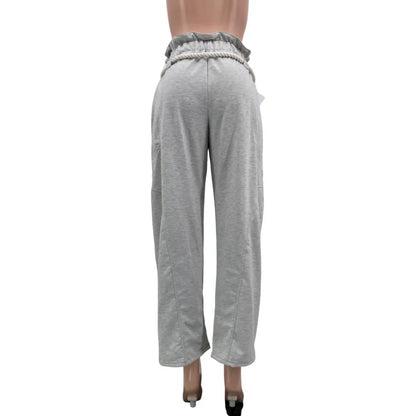 CM.YAYA Fashion Women Pocket Belt Wide Leg Loose Jogger pants bottums