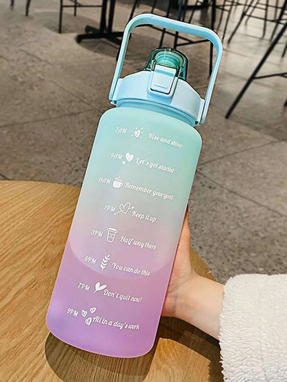 2 Liters Gradient Color Plastic Kettle Large Portable Travel Water Bottle with Straw Sports Cup High Value Big Fat Cup Adult