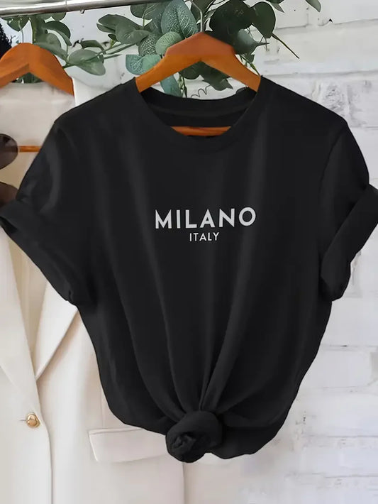 Fashion T Shirt Milano Letter Print T-shirt Casual