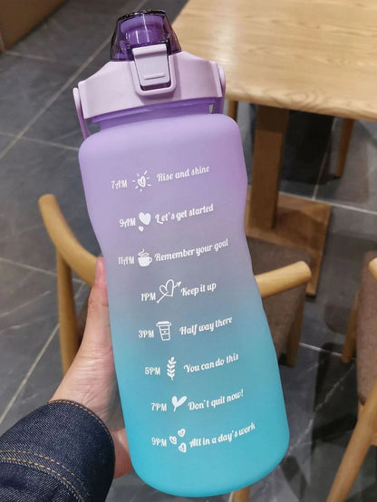 2 Liters Gradient Color Plastic Kettle Large Portable Travel Water Bottle with Straw Sports Cup High Value Big Fat Cup Adult