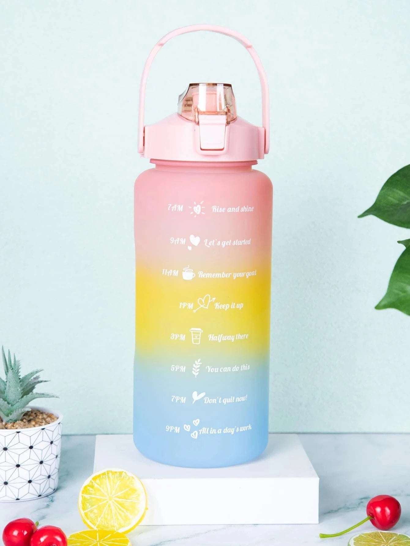 2 Liters Gradient Color Plastic Kettle Large Portable Travel Water Bottle with Straw Sports Cup High Value Big Fat Cup Adult