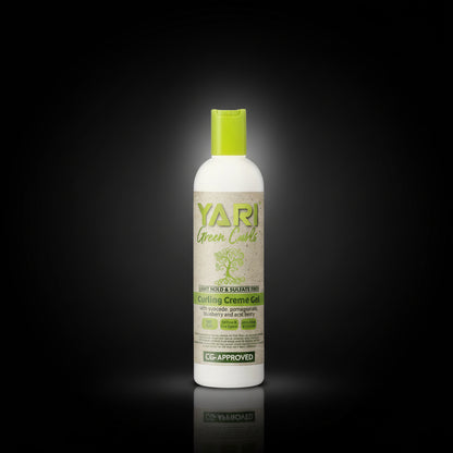 Yari Green Curls Curling Creme Gel bottle on a white background