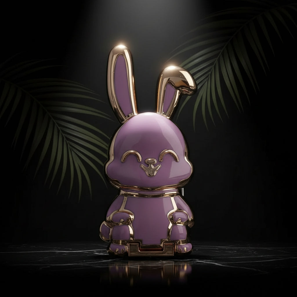 Ultra-Thin Cartoon Rabbit Phone Stand - Universal Finger Ring Holder with Foldable Design and Adhesive Support Frame