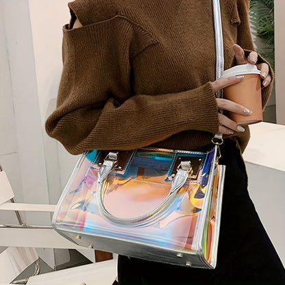 Iridescent Laser Print Convertible Shoulder Crossbody & Handbag