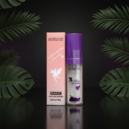 A highlighter stick by MAYBELUCKY with packaging showing dimensions, with the stick visible alongside the box.