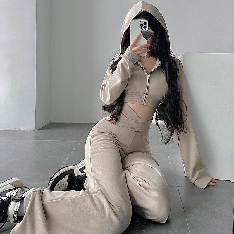 Trendy Hooded Long Sleeve Crop Crop Sweatshirt